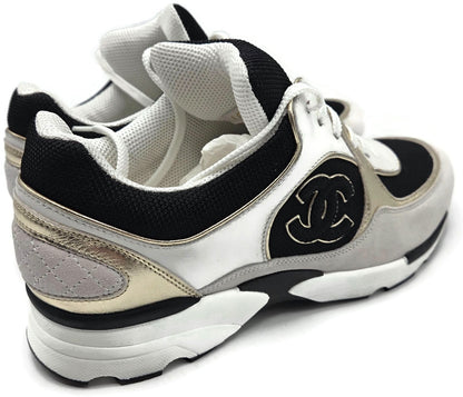 Chanel CC Low Yop Sneakers Size 40 Black White Gold Leather Tennis Shoes Rare2