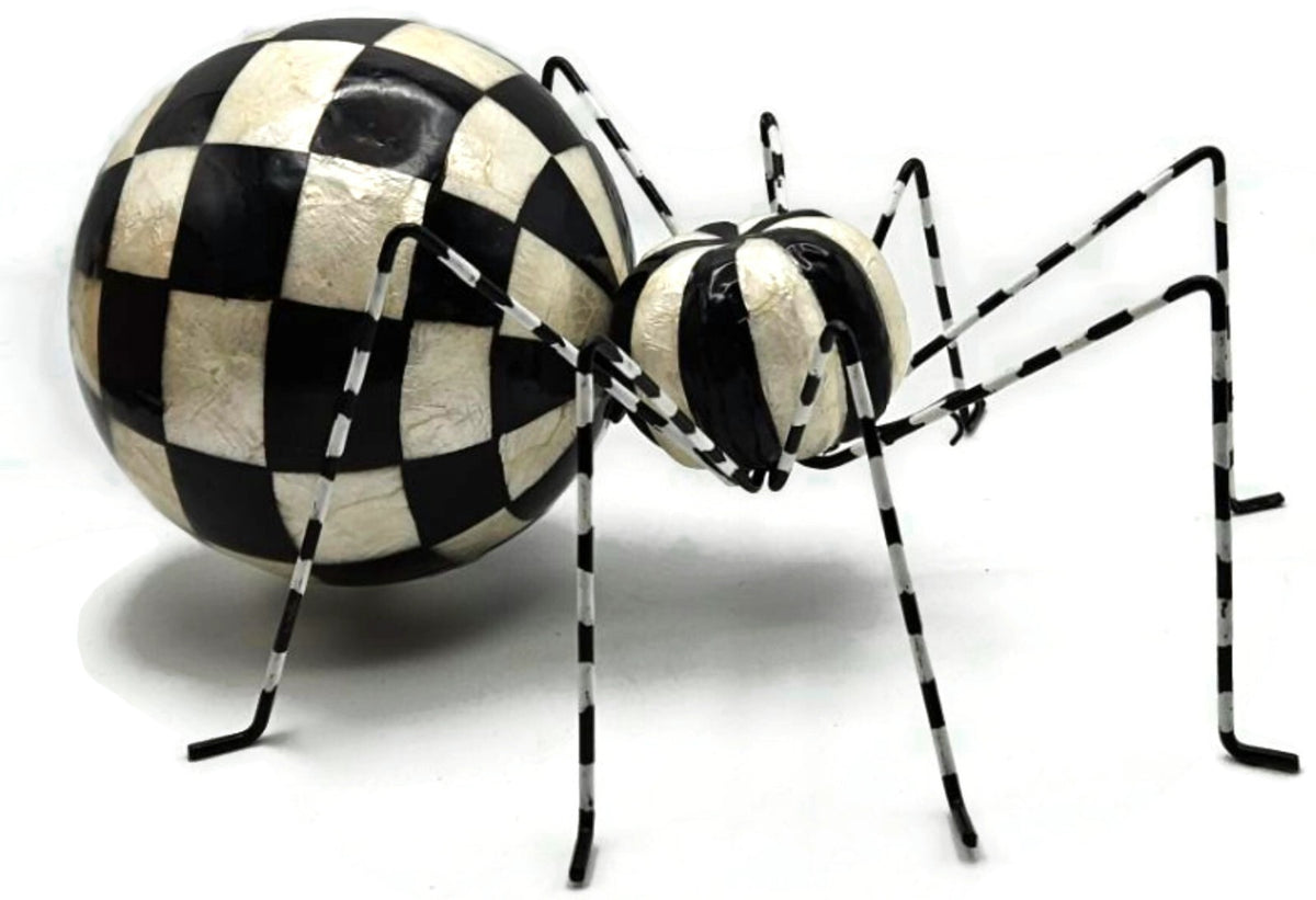 MacKenzie Childs Courtly Capiz Spider Metal Wire Check Halloween Decor Figurine6