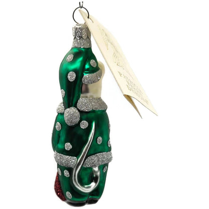 Patricia Breen Festive Mouse Green Silver Dots Glass Christmas Ornament 9611A7