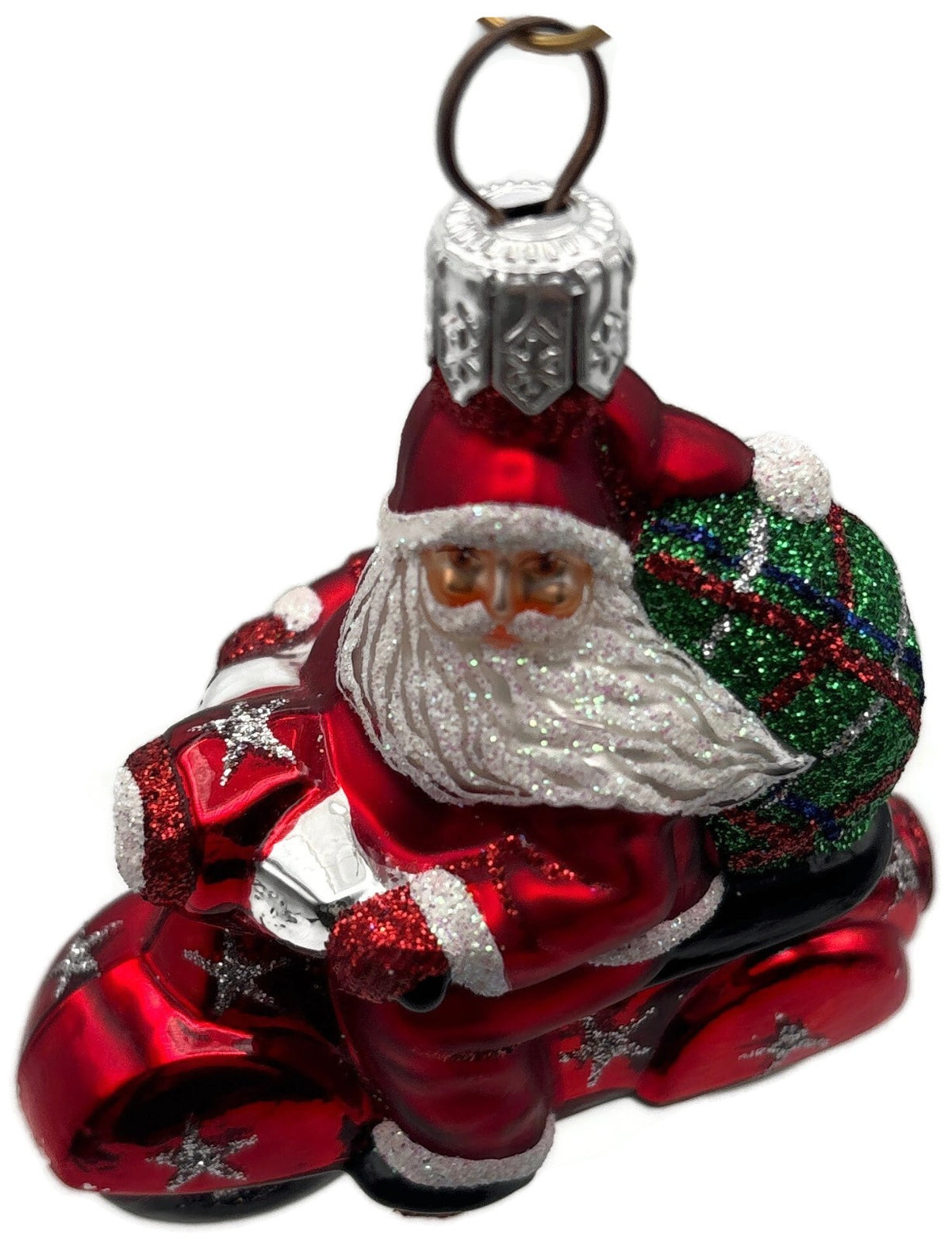 Patricia Breen Ciao Henry Red Santa Motorcycle Plaid Bag Christmas Ornament 22188