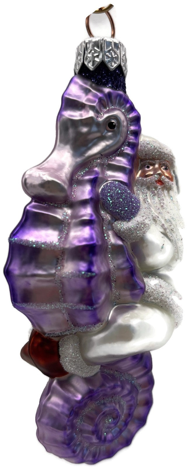 Patricia Breen Hi Ho Santa Purple Pearl Seahorse Glass Christmas Ornament 99146