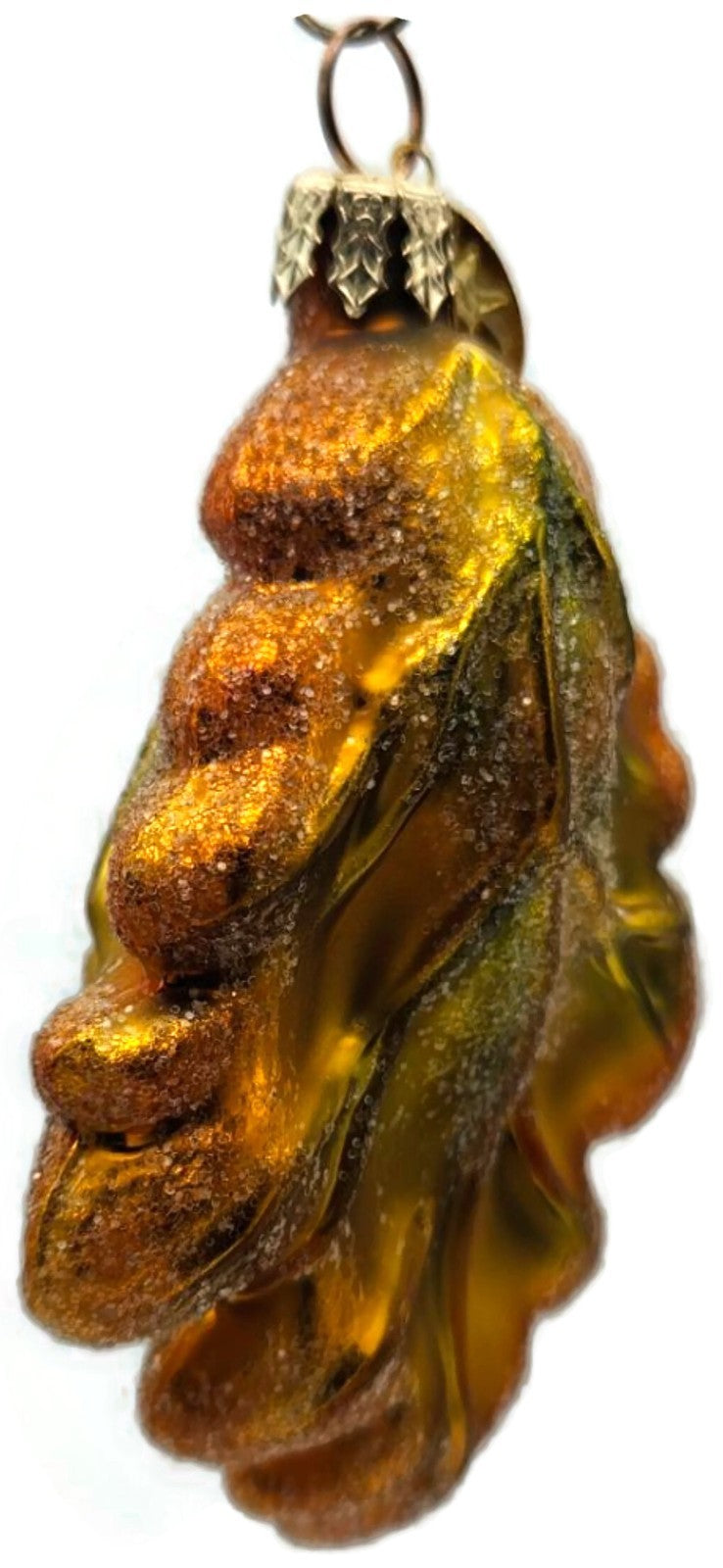 Christopher Radko Mini Oak Frost Yellow Leaf Glass Christmas Ornament 98-164-05