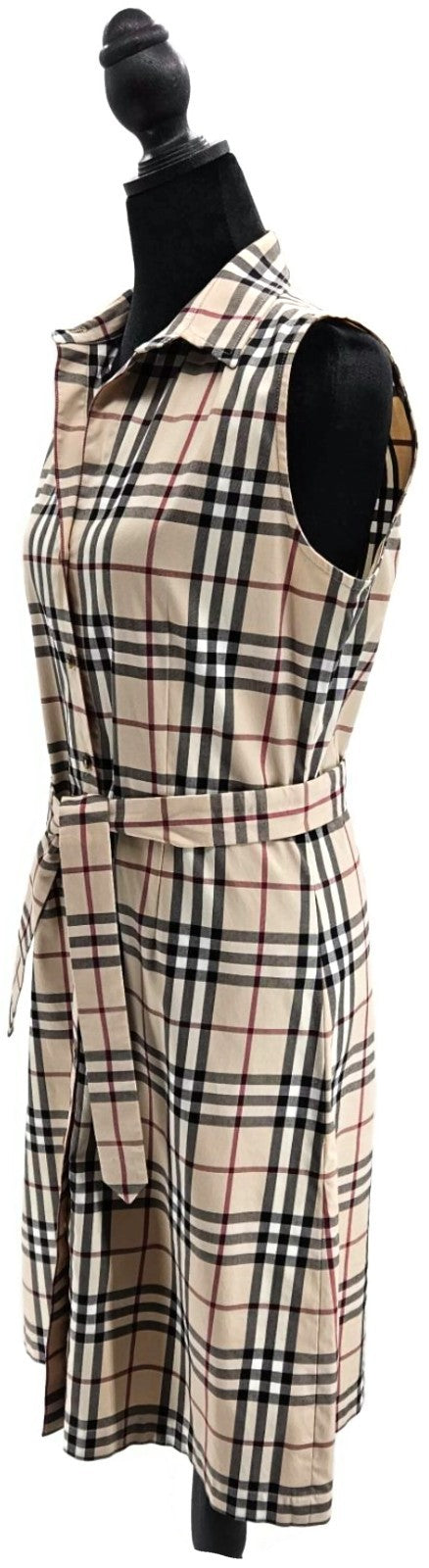 Burberry London Check  Button Up Midi Dress Beige Belted Sleeveless Women Size 81
