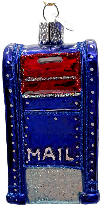 Old World Christmas Mail Box Blue Postal Glass Christmas Ornament OWC 360940