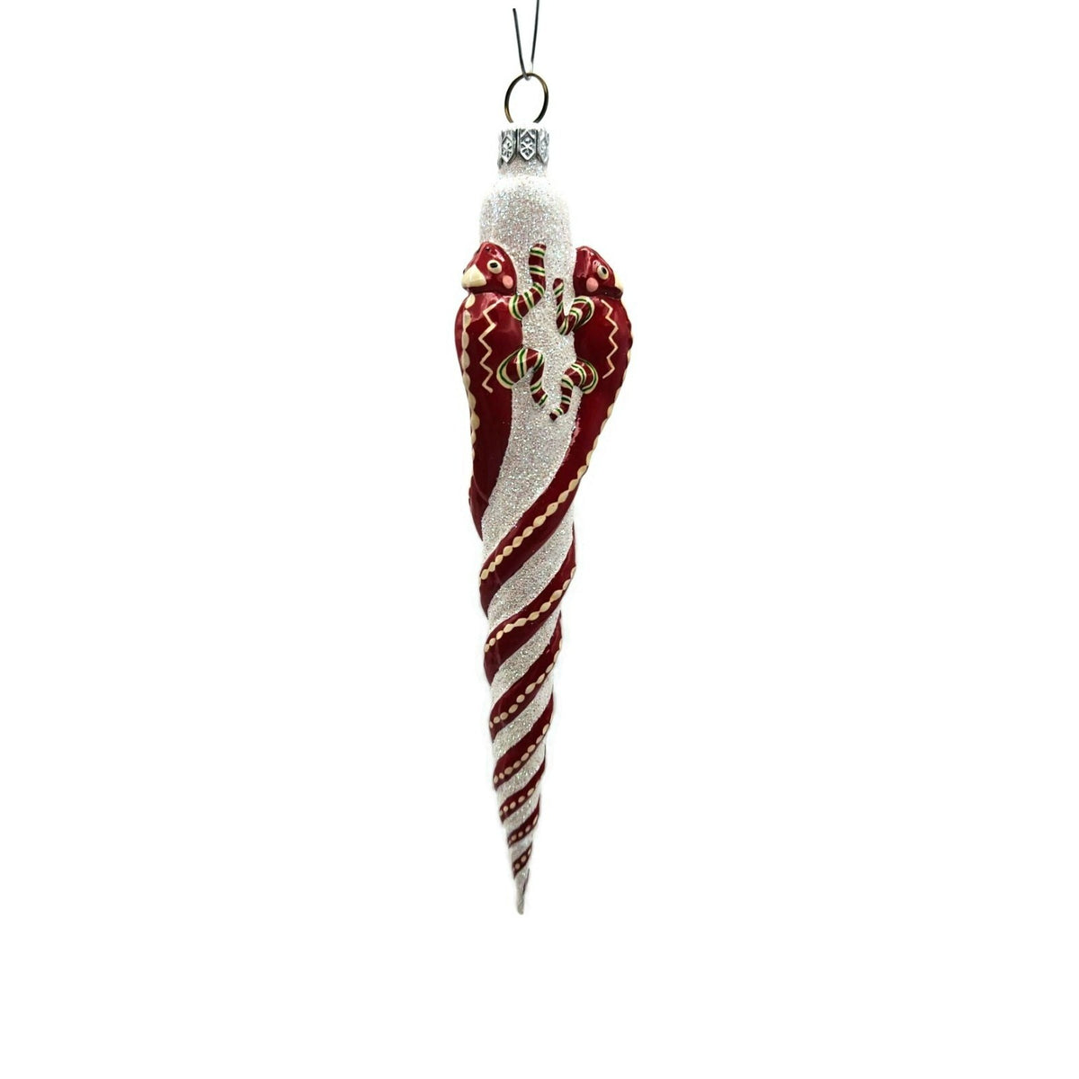 Patricia Breen Chameleon Icicle Red Glittered Striped Christmas Ornament 28112