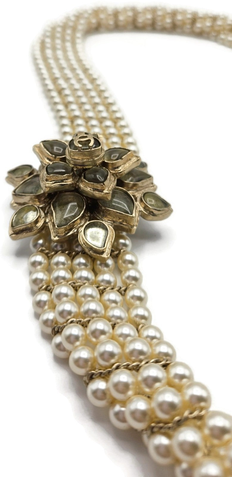 Chanel Paris Bombay 12A Pearl Camellia Necklace Belt Gold Tone 2012 w/ Box11