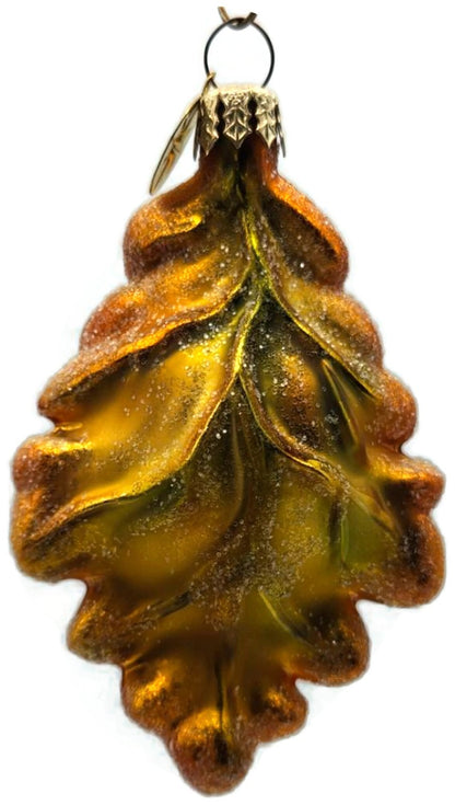 Christopher Radko Mini Oak Frost Yellow Leaf Glass Christmas Ornament 98-164-00