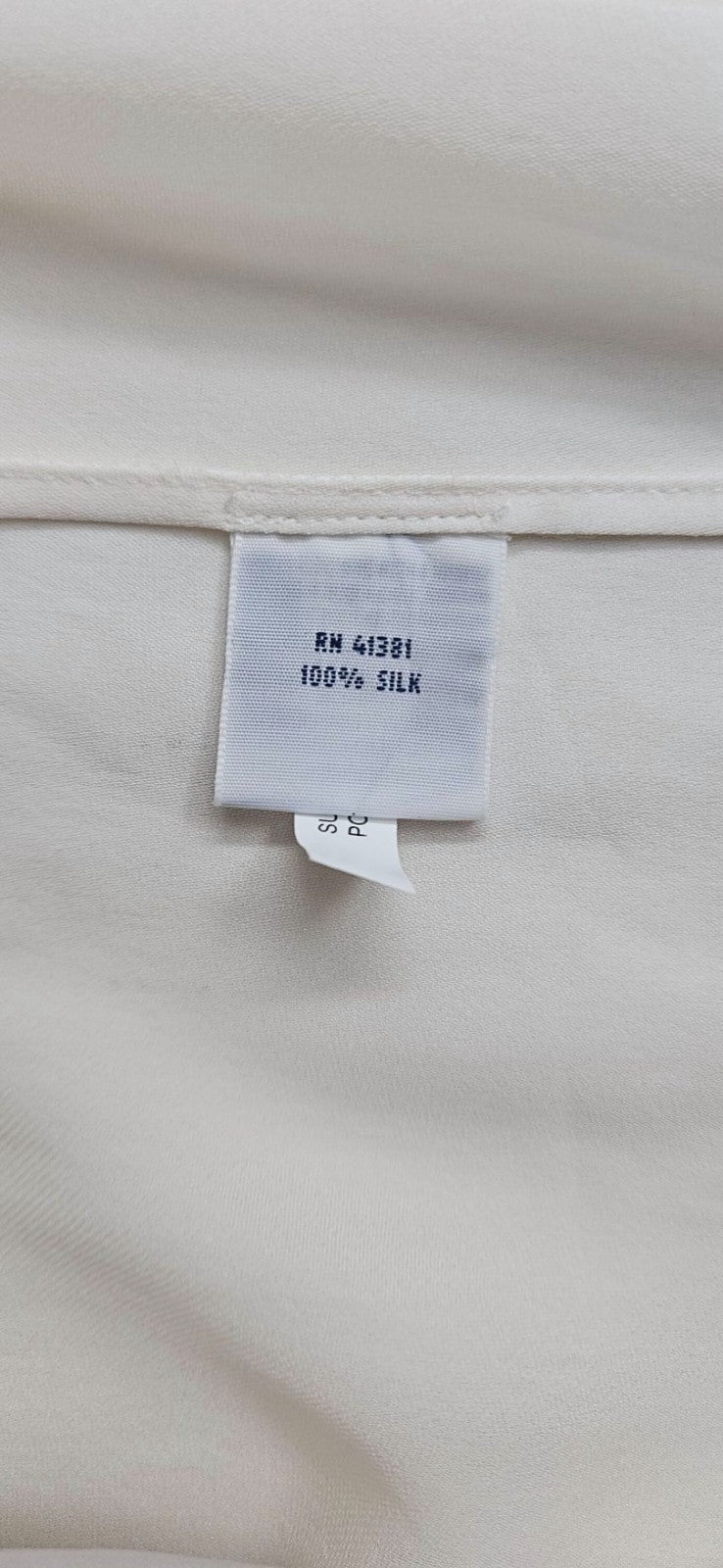 Polo Ralph Lauren Cream 100% Silk Hidden Button Collared Blouse Size 812