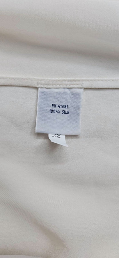 Polo Ralph Lauren Cream 100% Silk Hidden Button Collared Blouse Size 812