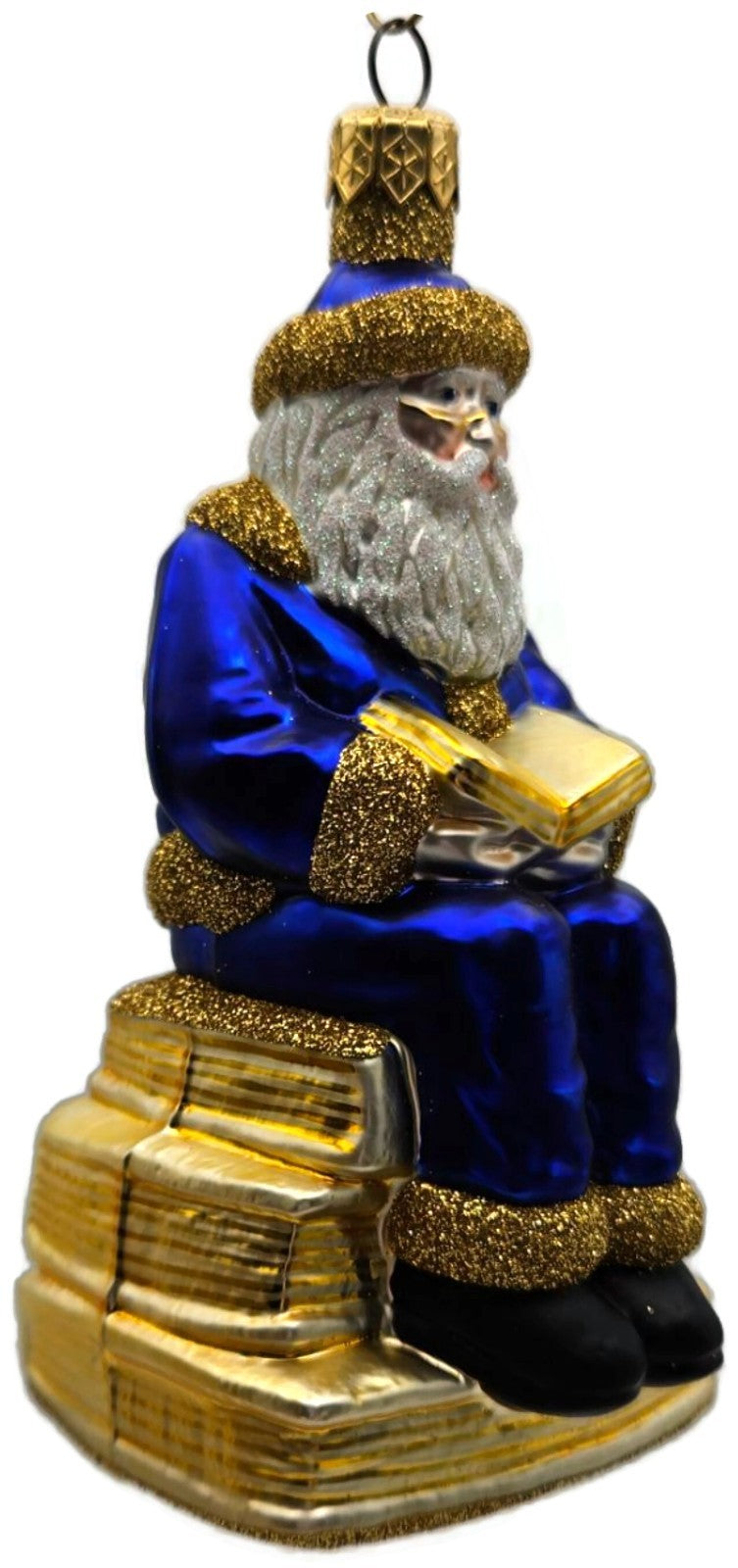Patricia Breen Santa Reads Blue Glittered Top Of Books Christmas Ornament 99312