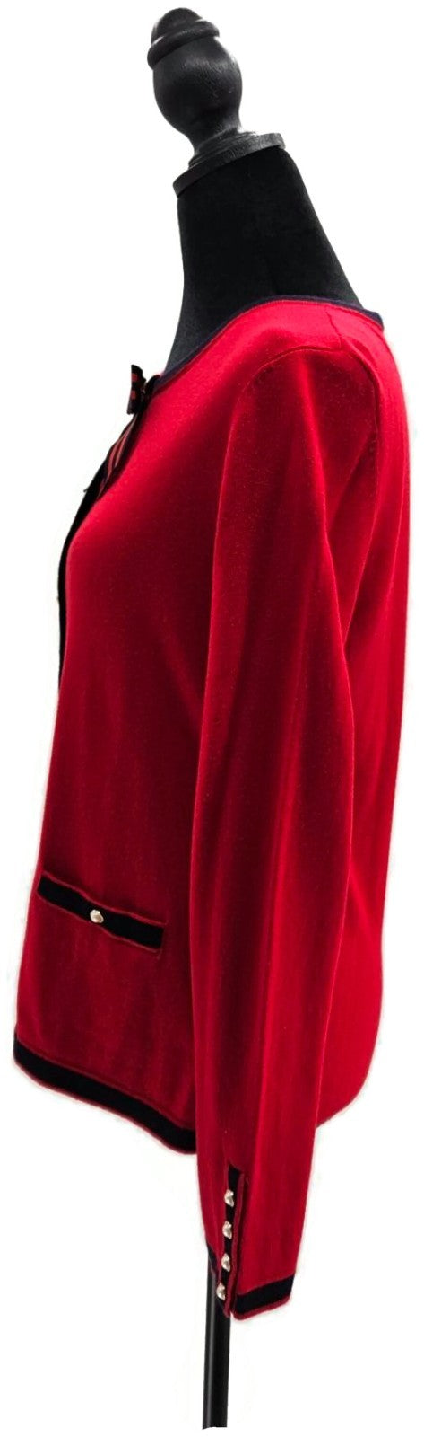 Talbots Women's Red Navy Bow Pearl Button Cashmere Blend Cardigan Sweater S NWT2