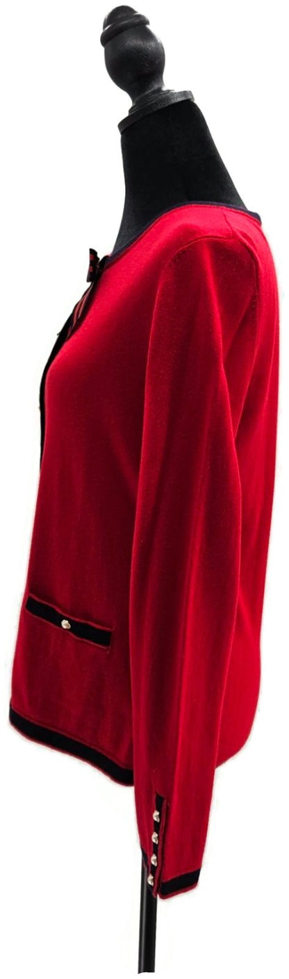 Talbots Women's Red Navy Bow Pearl Button Cashmere Blend Cardigan Sweater S NWT2
