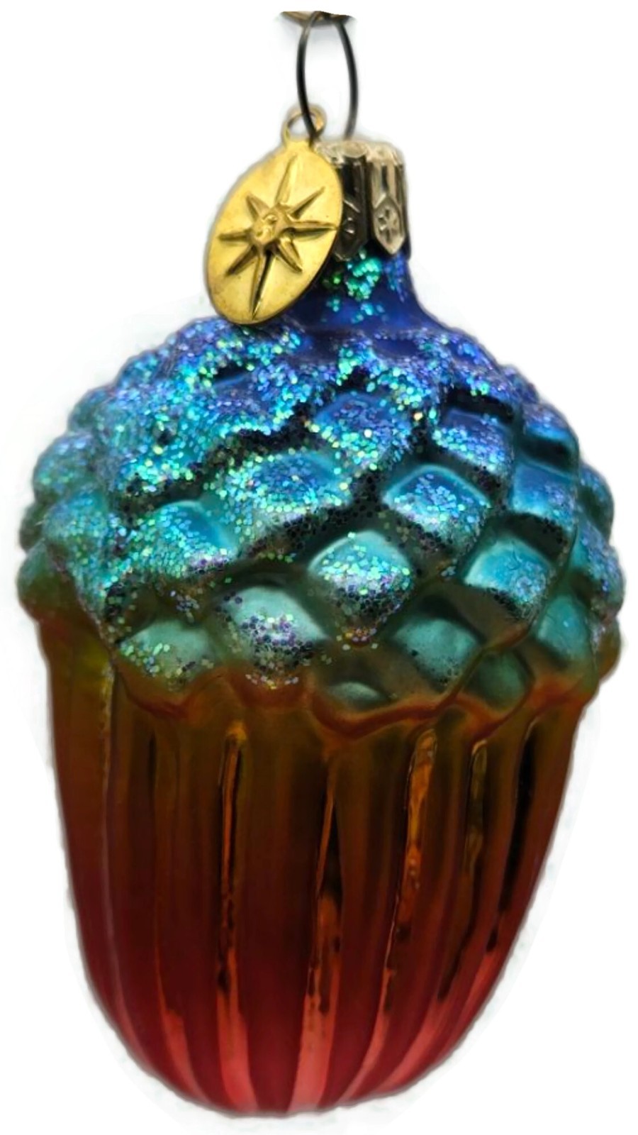 Christopher Radko Winter Acorn Blue Orange Ribbed Christmas Holiday Ornament8