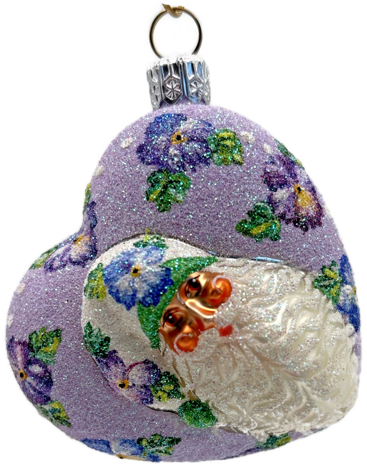 Patricia Breen Never Forget Pansies Lavender Heart Santa Christmas Ornament 25360