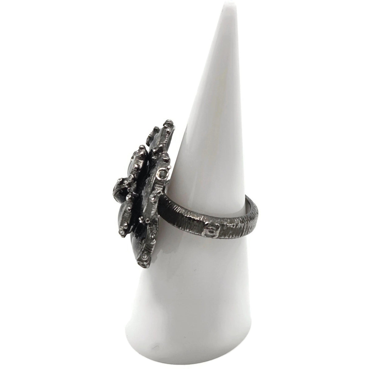 CHANEL 13PCamellia CC Flower Ring Black Enamel Crystal Ruthenium EU 54 US 7 Box3