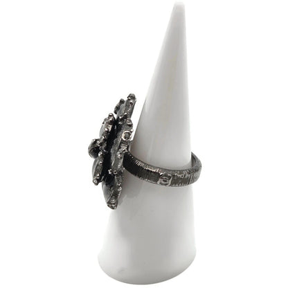 CHANEL 13PCamellia CC Flower Ring Black Enamel Crystal Ruthenium EU 54 US 7 Box3