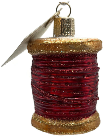 Old World Christmas Spool of Thread Sewing Needle Quilter Merck Red OWC Ornament3