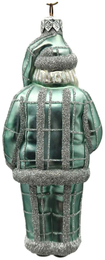 Patricia Breen Ring In The New Blue Silver Plaid Santa Christmas Ornament 97344
