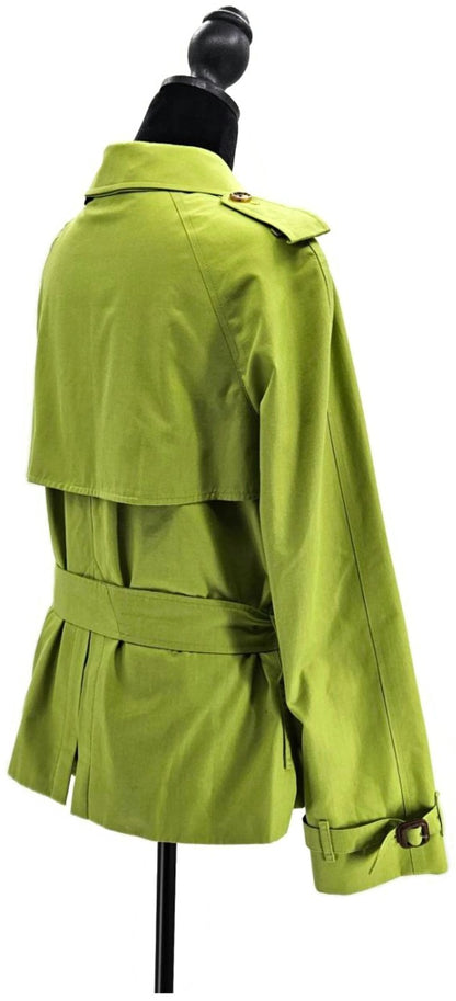 Burberry London Lime Green Belted Double Breasted Trench Jacket Made in England6