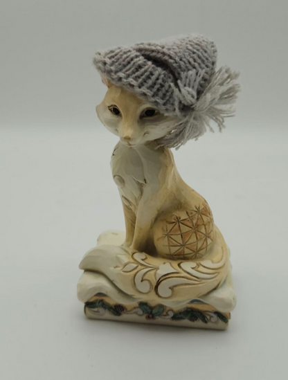 Jim Shore White Woodland Foxy Festive Spirit Fox Knit Hat Christmas Figurine12