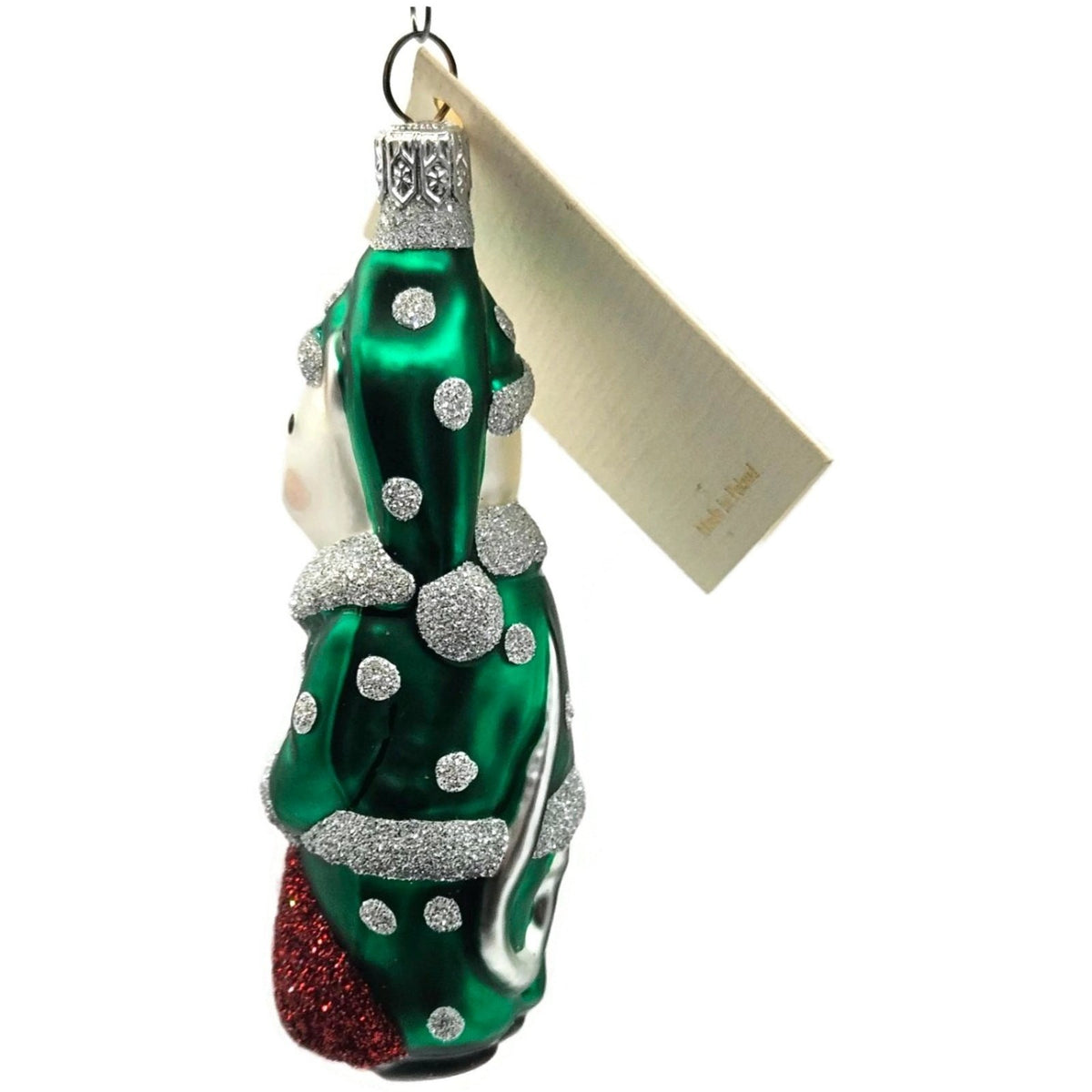 Patricia Breen Festive Mouse Green Silver Dots Glass Christmas Ornament 9611A6