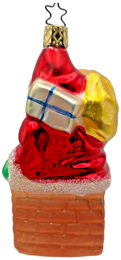 Busy Santa in Chimney Glitter Ornament Old World Christmas By Inge Glas 41266