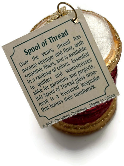 Old World Christmas Spool of Thread Sewing Needle Quilter Merck Red OWC Ornament8