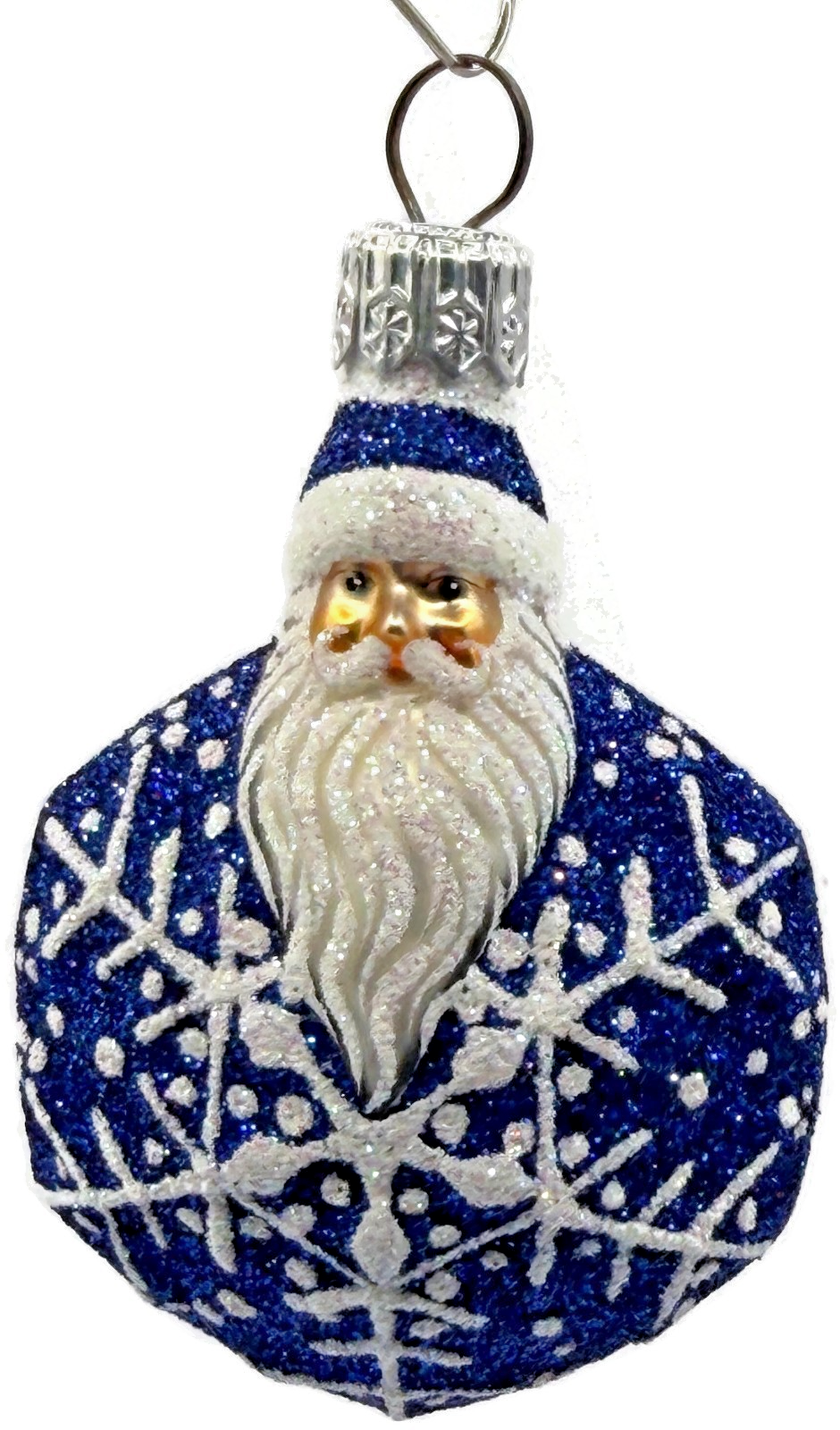 Patricia Breen Snowflake Noel Blue Santa Hexagon Glass Christmas Ornament 22570