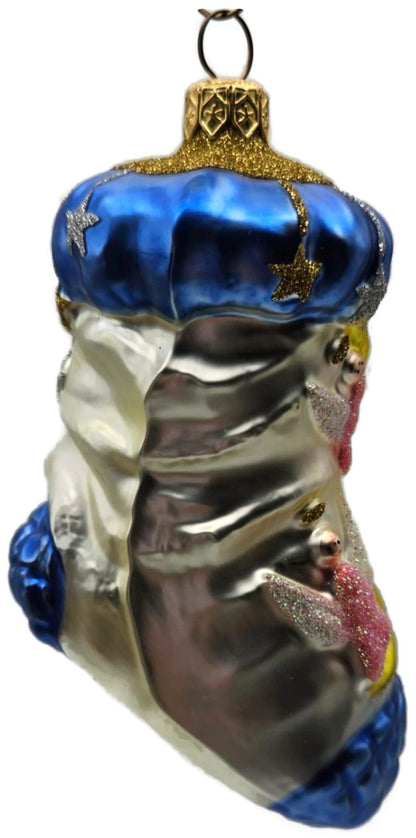 Patricia Breen Angel Stocking Blue Moon Stars Glass Christmas Tree Ornament 96024