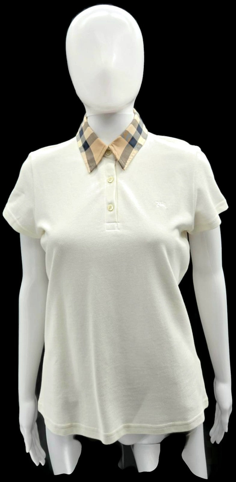 Burberry White Check Collar Short Sleeve Polo Shirt Women's Medium NWT0