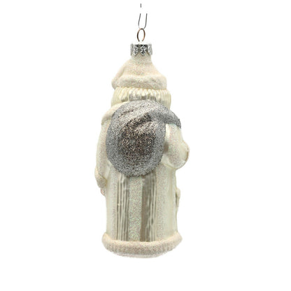 Patricia Breen Striped Santa Pearl Silver Bag Glittered Christmas Ornament 95506