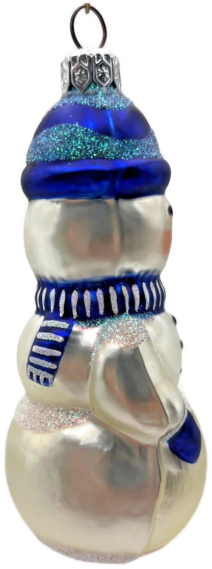 Patricia Breen 1995 Snowboy Blue Snowman Glass Christmas Ornament 95255
