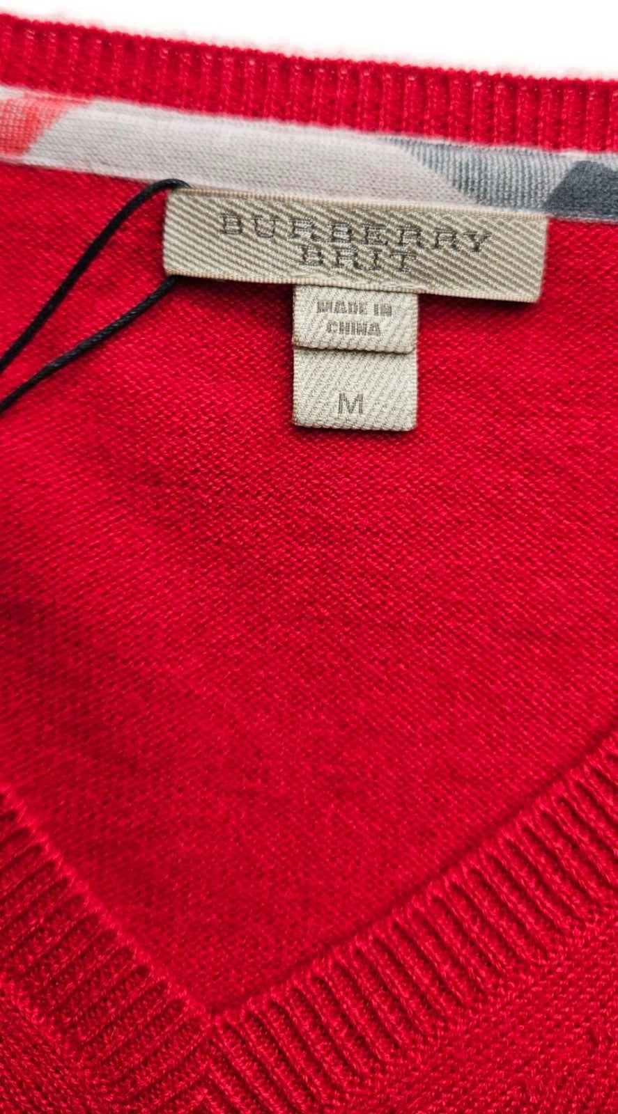 Burberry Brit Military Red Cashmere V neck Pullover Longsleeve Womens Medium NWT11