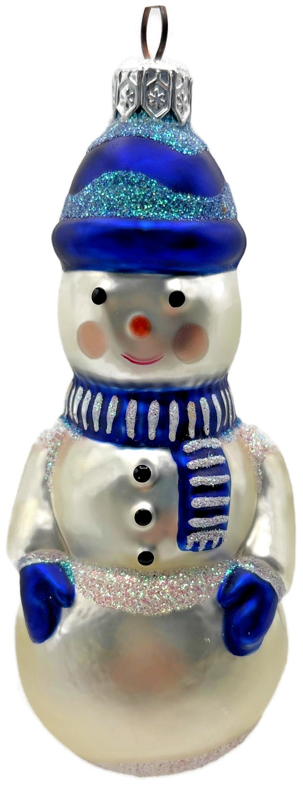 Patricia Breen 1995 Snowboy Blue Snowman Glass Christmas Ornament 95250