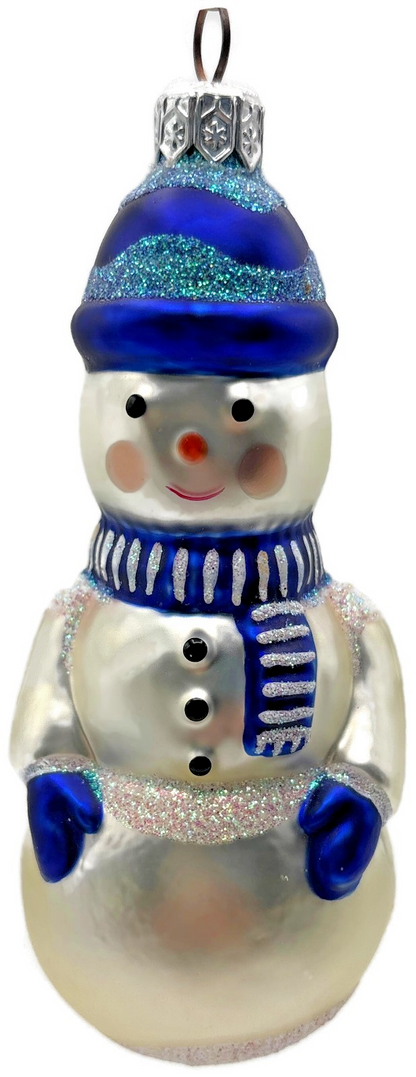 Patricia Breen 1995 Snowboy Blue Snowman Glass Christmas Ornament 95250