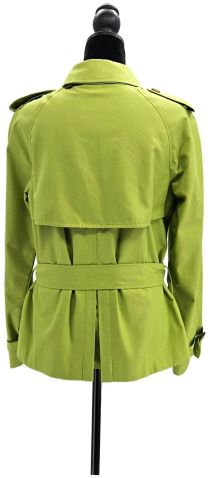 Burberry London Lime Green Belted Double Breasted Trench Jacket Made in England5