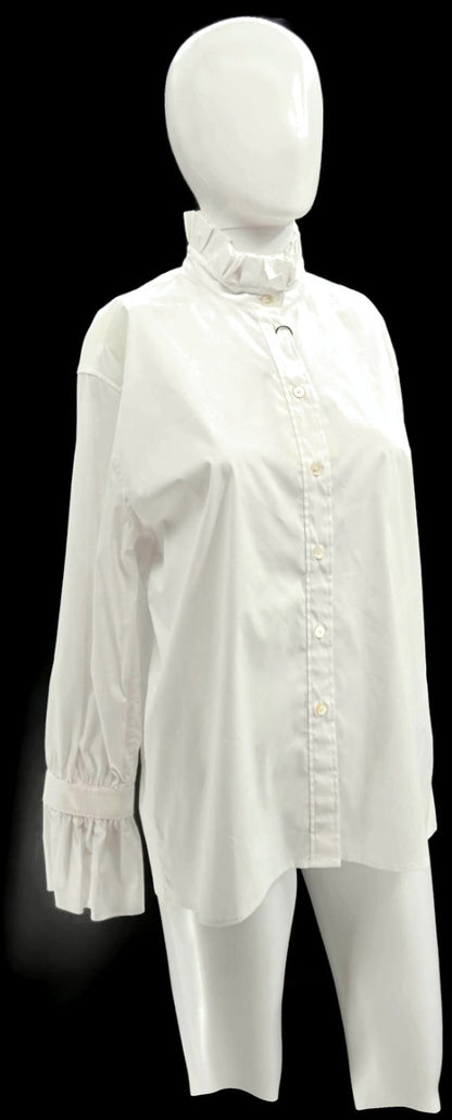 Burberry London Women's White Ruffle Collar Cuff Cotton Button Up Shirt US 6 NWT7