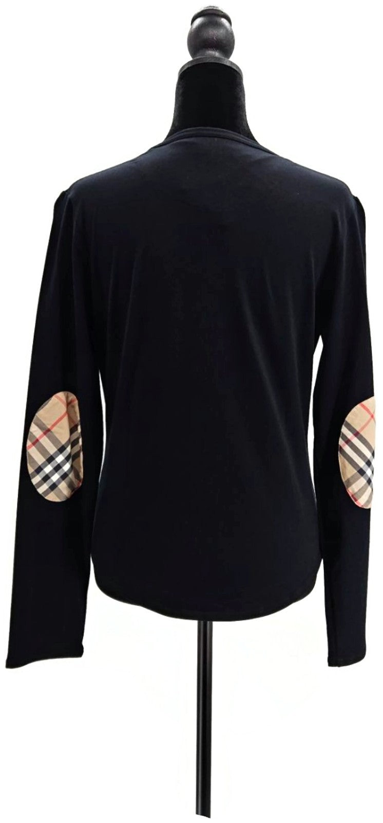 Burberry London Black Check Elbow Patch Long Sleeve Top Women's Large NWT4
