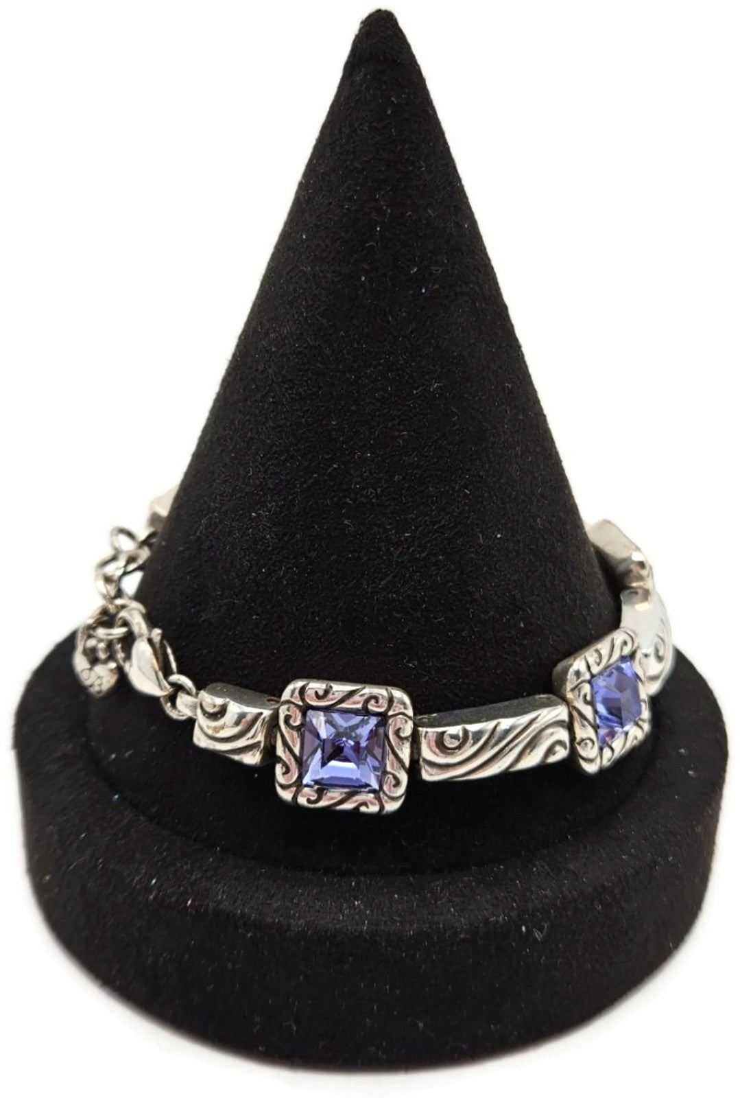 Brighton Regina Purple Amethyst Swarovski Crystal Silver Plated Heart Bracelet6