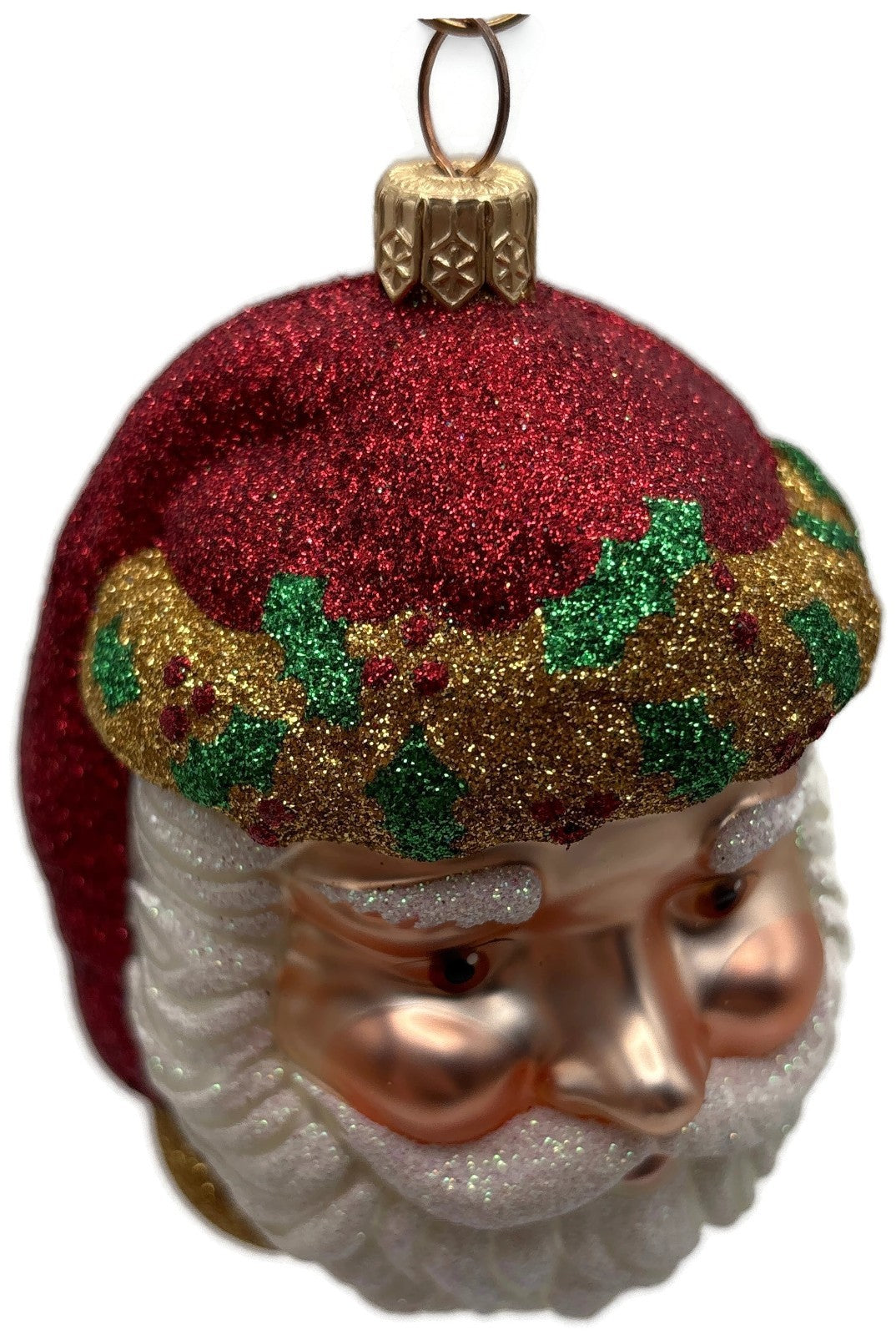Patricia Breen Morris Santa Red Gold Glittered Holly Christmas Ornament 20258