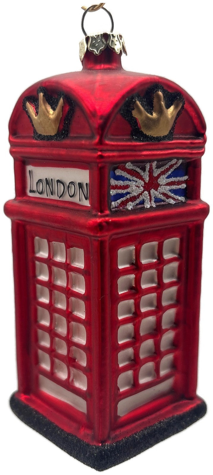 London Red Telephone Booth Crown Union Jack Glass Christmas Ornament England UK2