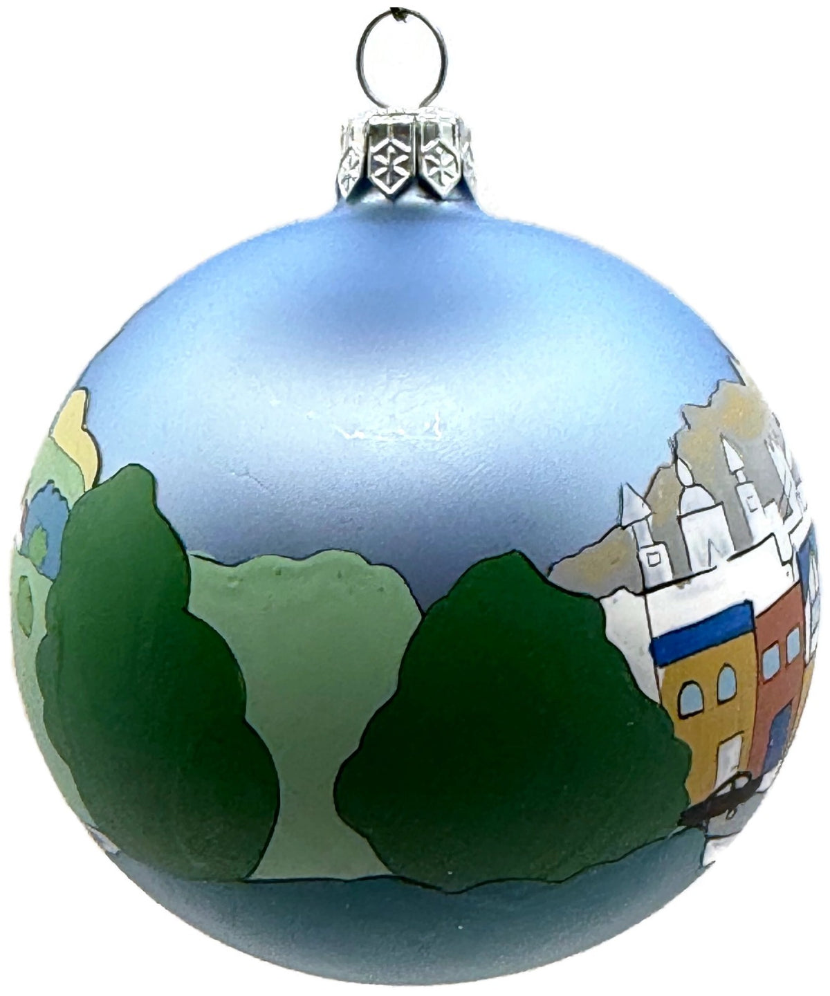 England Castle Horse Carriage Blue Hand Painted Glass Christmas Ornament7