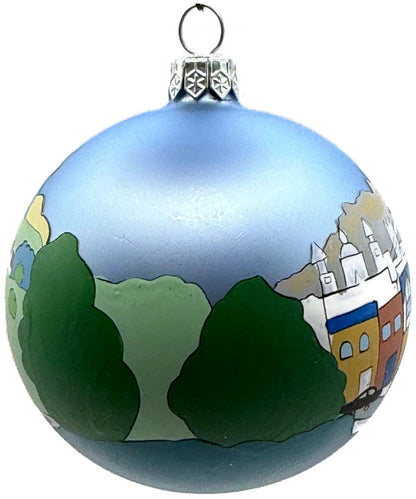 England Castle Horse Carriage Blue Hand Painted Glass Christmas Ornament7