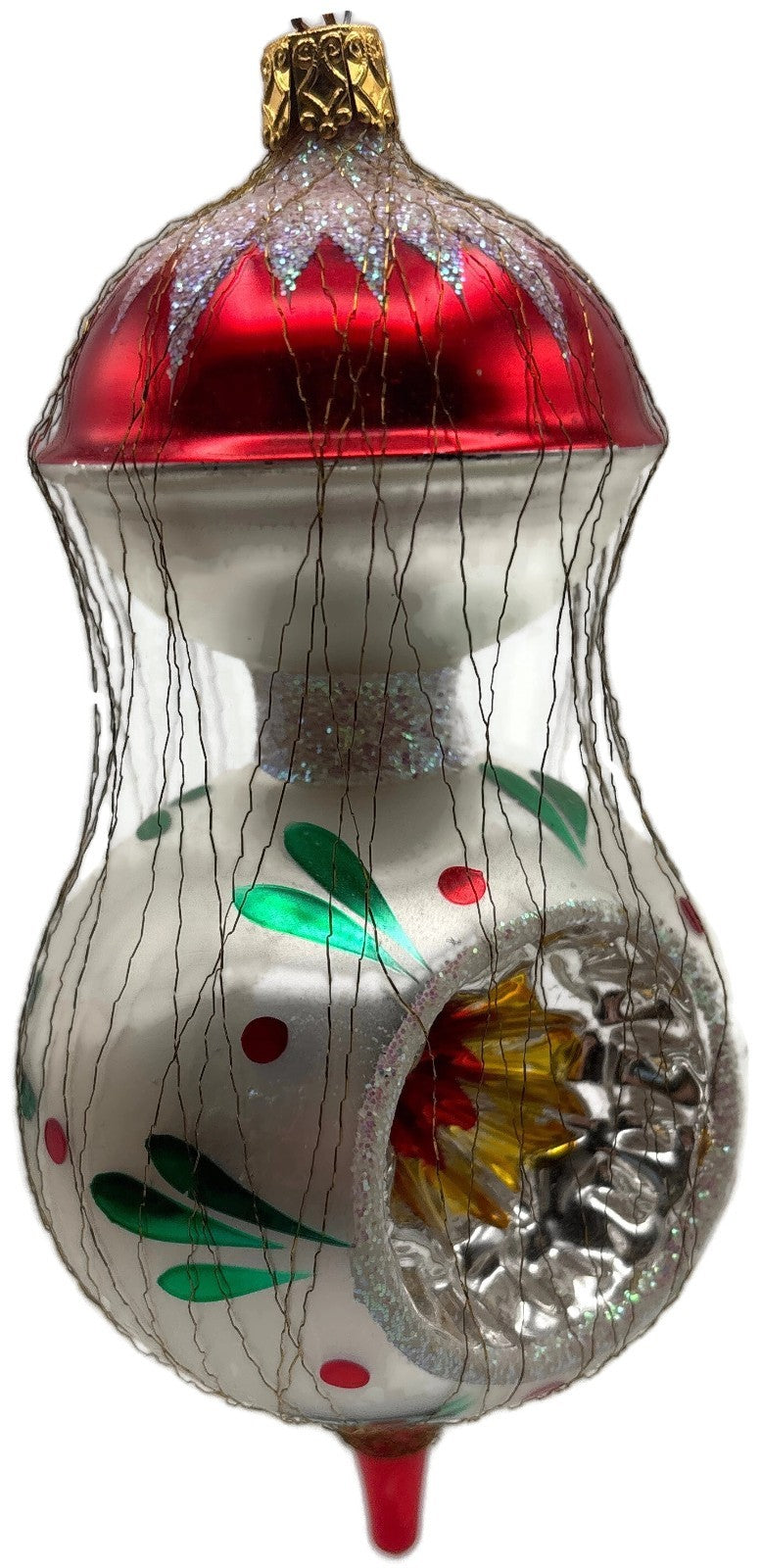 Inge-Glas Red Silver Wire Wrapped Double Reflector Finial Christmas Ornament5
