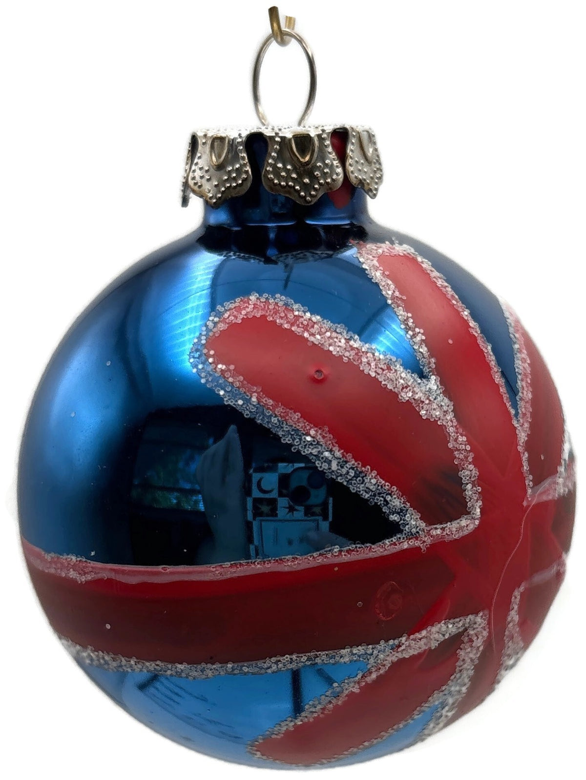 Union Jack British Flag Blue Red Glitter Glass Ball Christmas Tree Ornament UK8