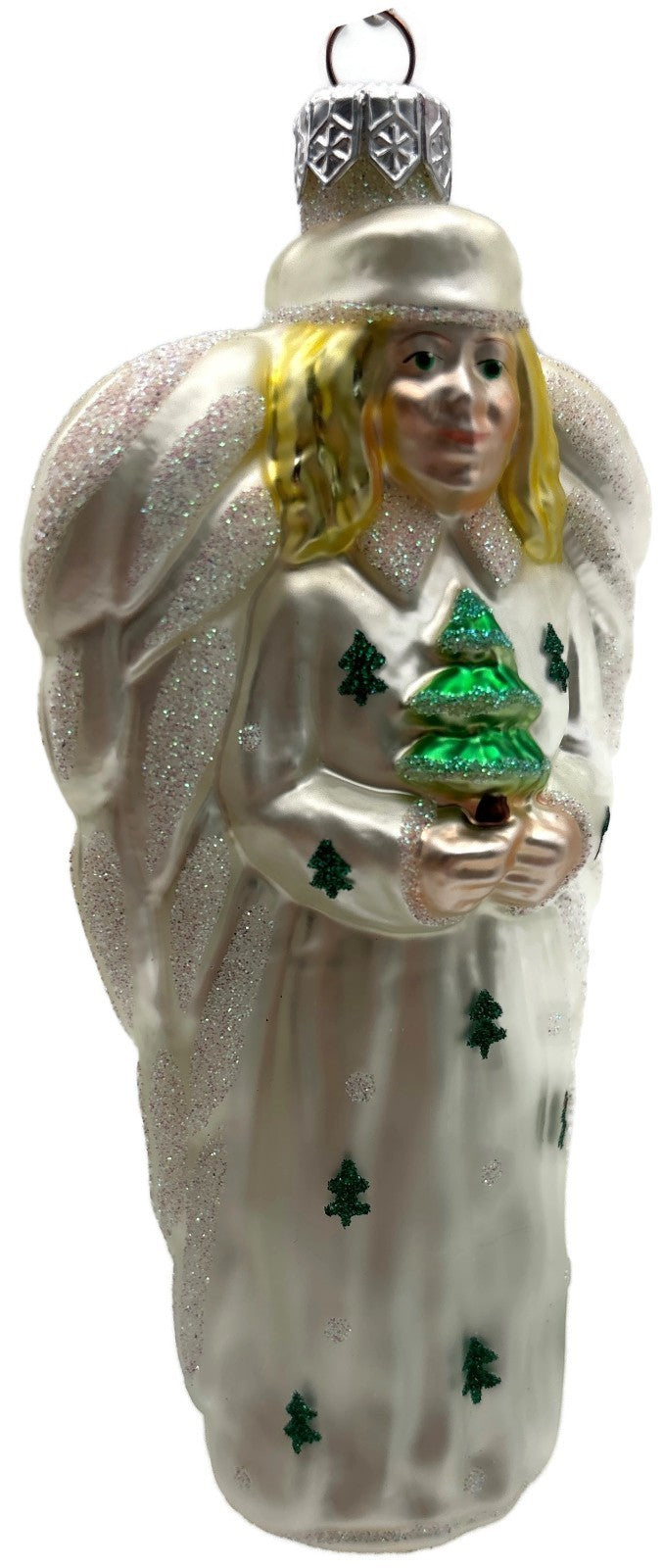 Patricia Breen Noel Angel Pearl White Yellow Green Glass Christmas Ornament 97318