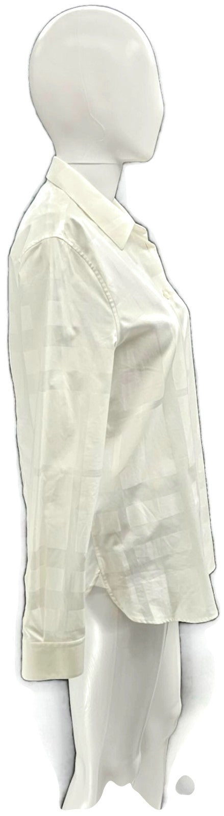 Burberry London White Tonal Check Button Front Shirt Women's Size 8 NWT7