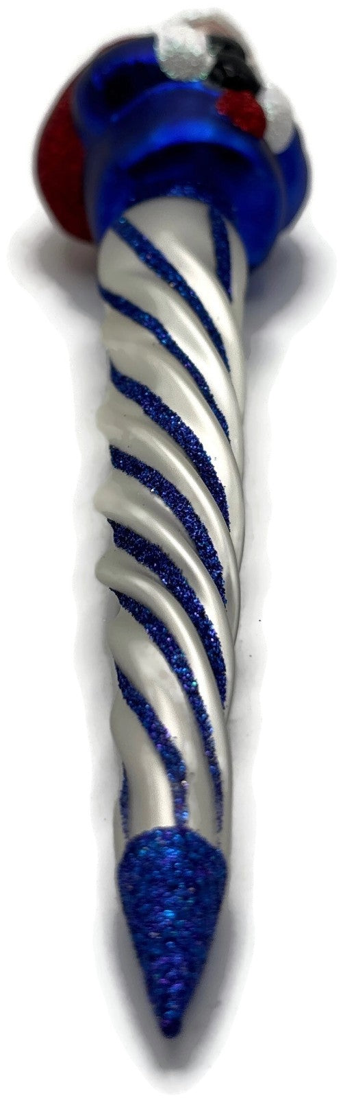 Patricia Breen Spiraling Santa Claus Blue White Christmas Drop Ornament 96469