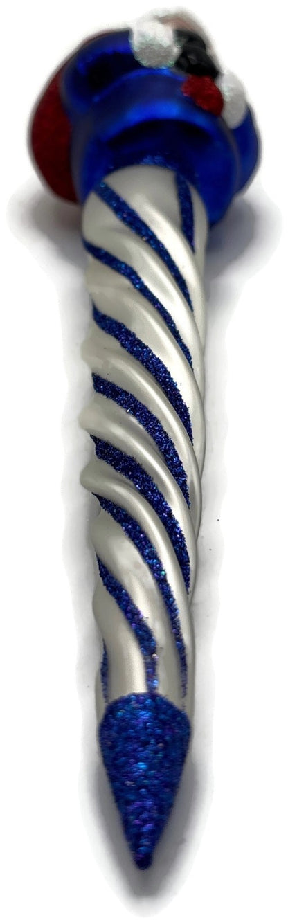 Patricia Breen Spiraling Santa Claus Blue White Christmas Drop Ornament 96469