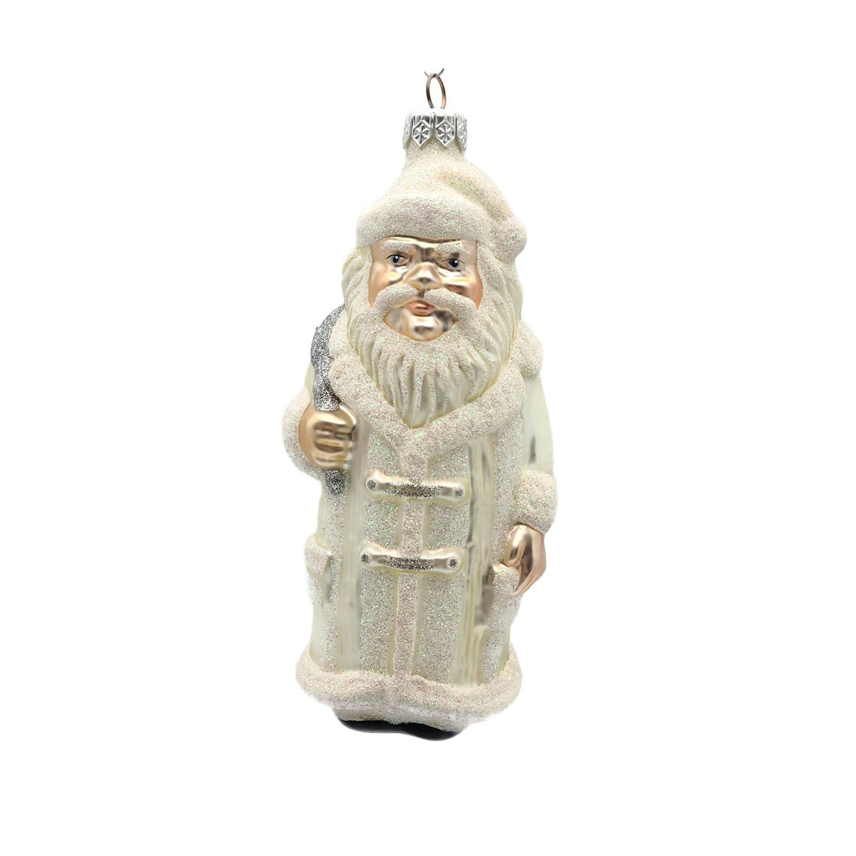 Patricia Breen Striped Santa Pearl Silver Bag Glittered Christmas Ornament 95500